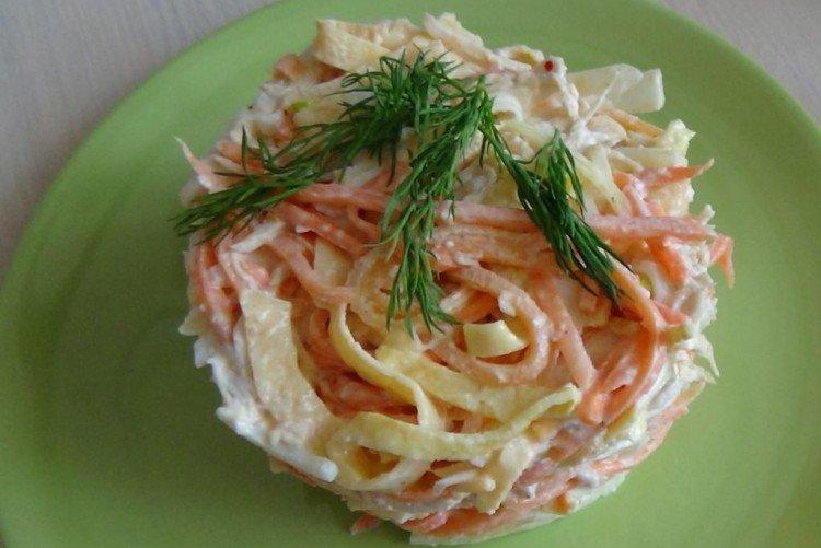 Salad with Korean Carrots, Omelet, and Ham - Recipes