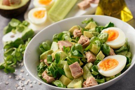 Salad with Avocado, Canned Tuna, Egg, and Cucumbers